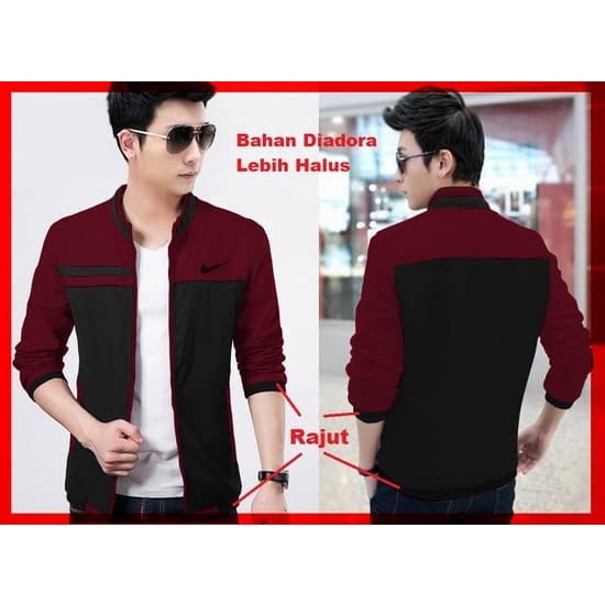 F680 Jaket Pria Nyke RD CL Outer Atasan Bomber Zipper Laki-Laki Maroon Diadora Kece Modis