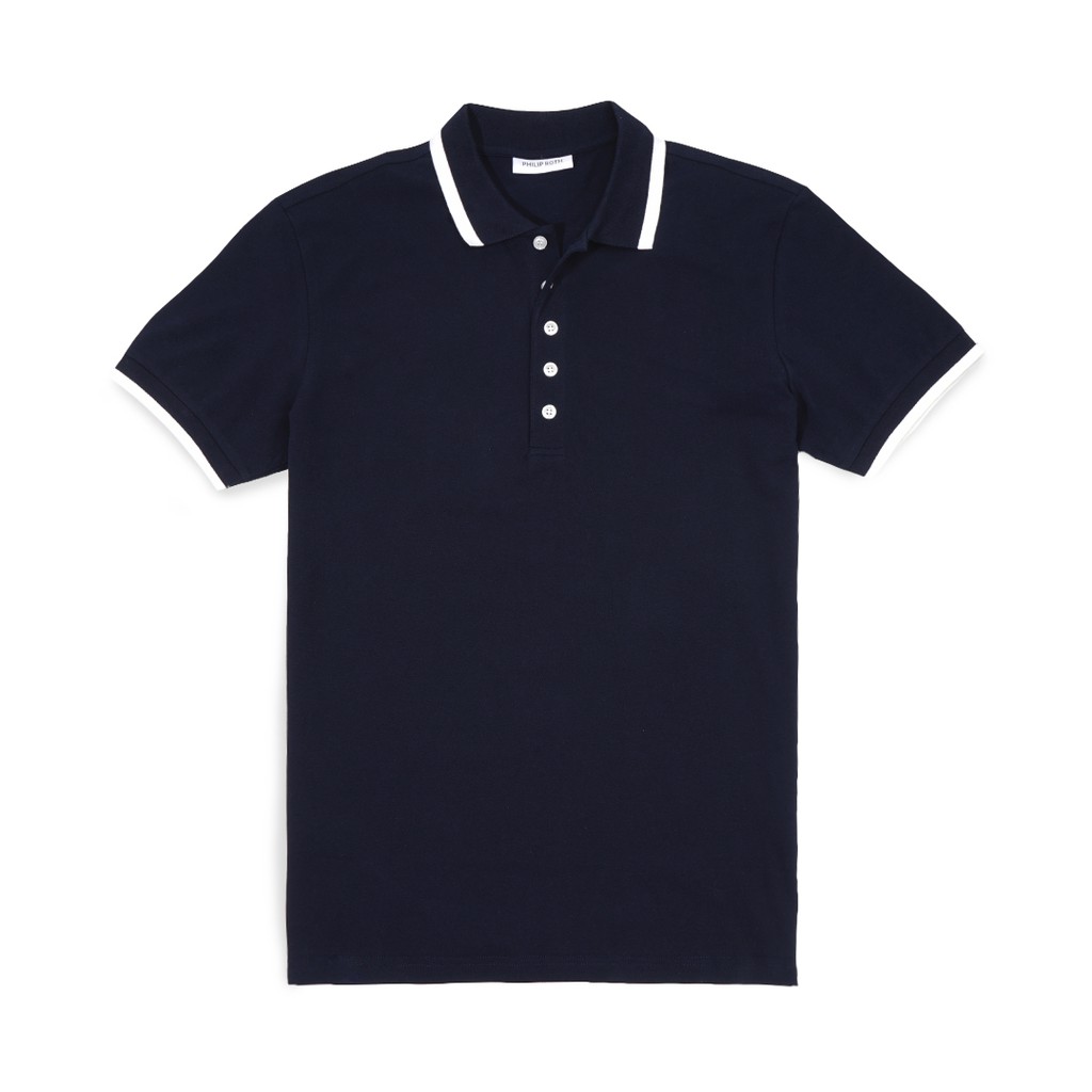 Philip Roth Stripe Collar Polo Shirt Navy