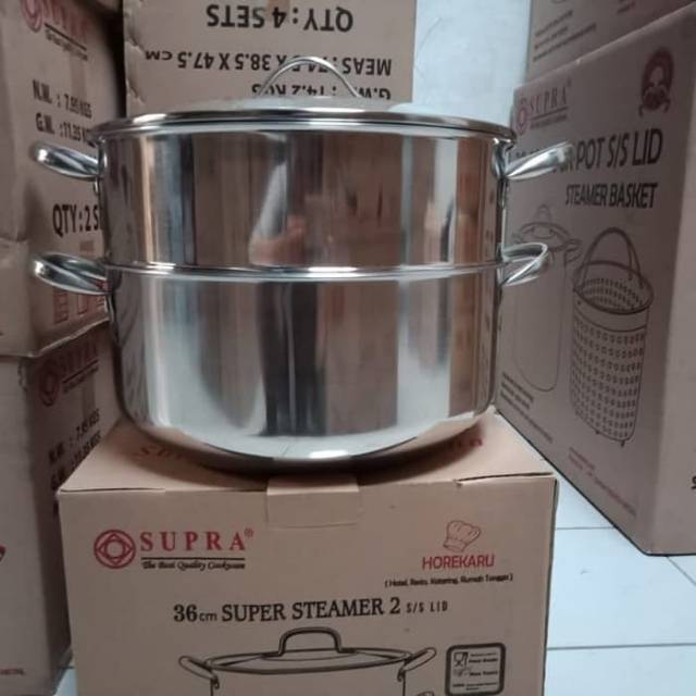 (khusus ojek) Super steamer  36 cm 2 susun/ Panci stainless 2 susun/ panci kukus By supra