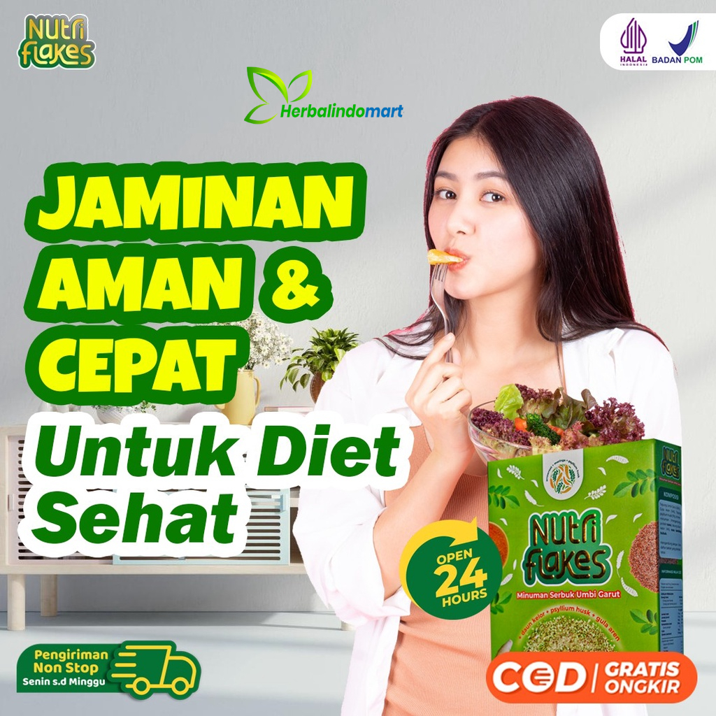 Nutriflakes - Original Minuman Umbi Garut Ekstrak Daun Kelor Bantu Atasi Asam Lambung Maag Kronis Mual Muntah Kontrol Kolestrol Kolesterol Suplemen Makanan Diet Tingkatkan Antibody Lancarkan Pencernaan Isi 280gr
