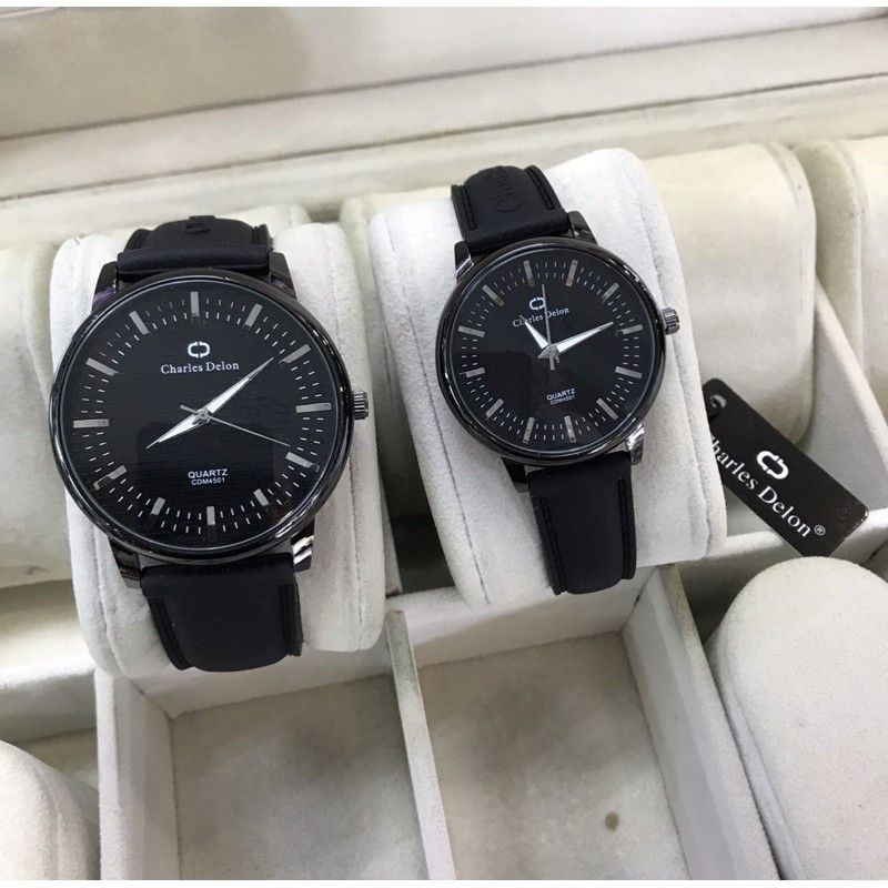 jam tangan couple charles delon rubber original tahan air sudah sepasang