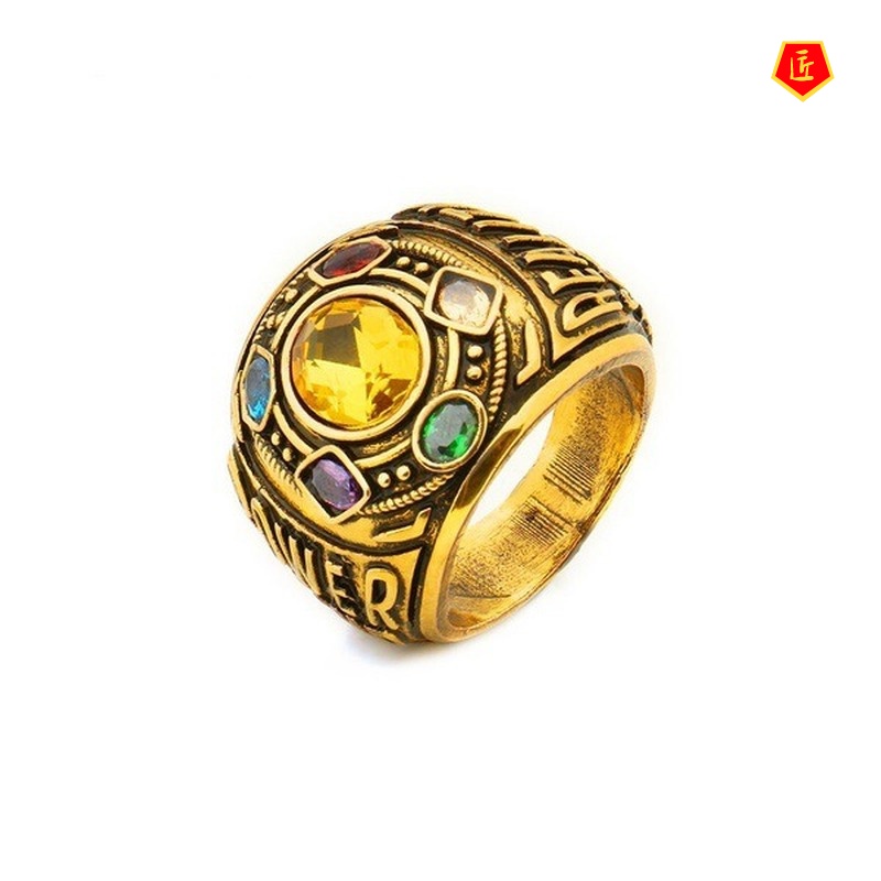 [Ready Stock]New Creative Six Gem Rings Vintage Gold