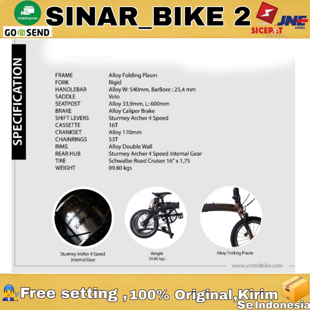 Sepeda Lipat UNITED PLASM 4S 16 Inch Alloy Internal Gear 4 Speed