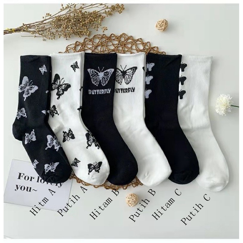 Kaos kaki Wanita kaus kaki katun kasual Socks Perahu kupu-kupu kaus kaki gadis bermotif lucu D50-1