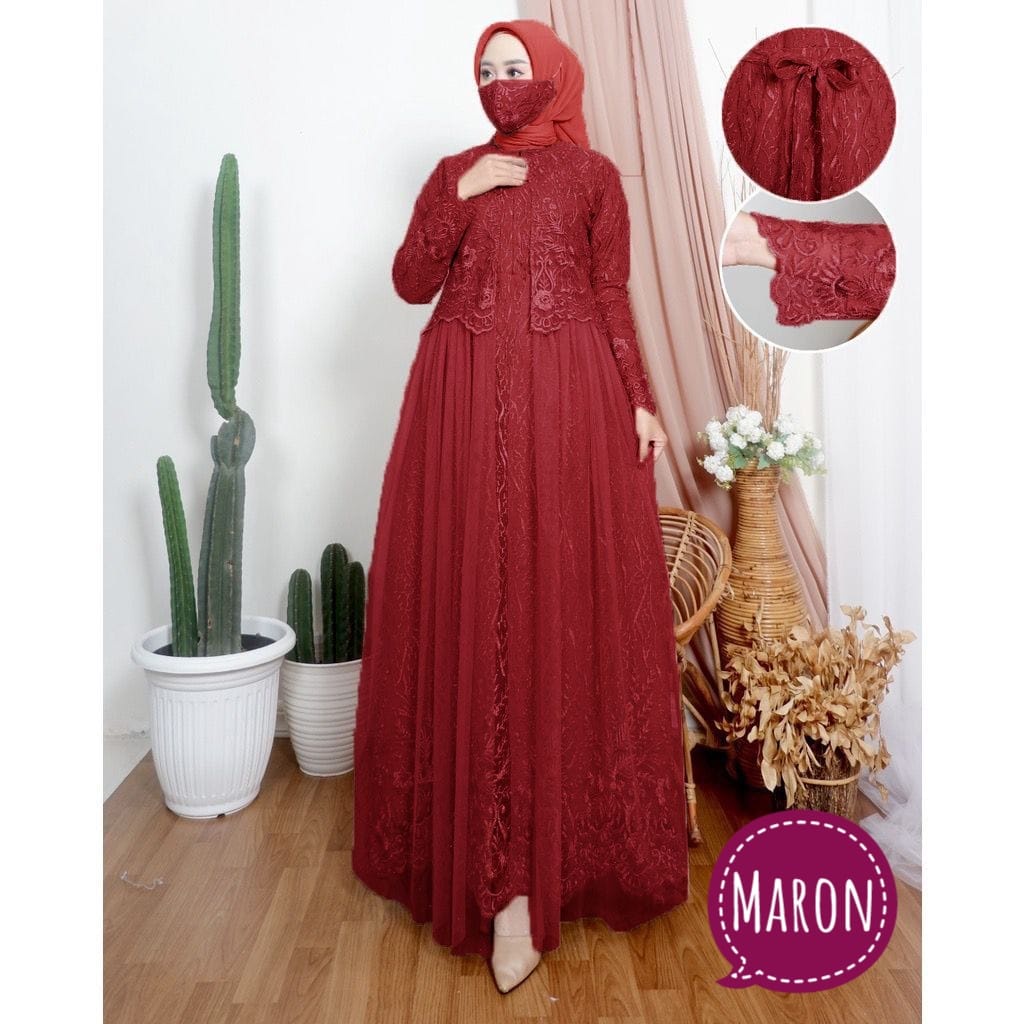 BJ - Maxi Alexa Wanita Bahan Brukat Tile - Gamis Dress Pesta Kondangan  - Maxi Shireen Fashion Muslim