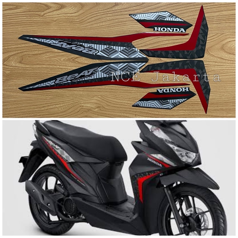 STIKER STRIPING MOTOR BEAT 2022 HITAM LIS MERAH GARAGE MATTE BLACK