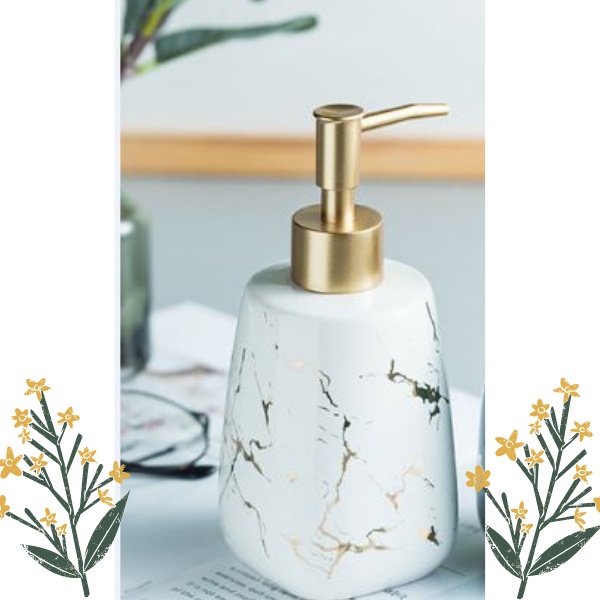 Refill Pump Bottle Marble Ceramic Glossy Soap Dispenser Botol Keramik Motif Marmer Sabun Cair 350ml