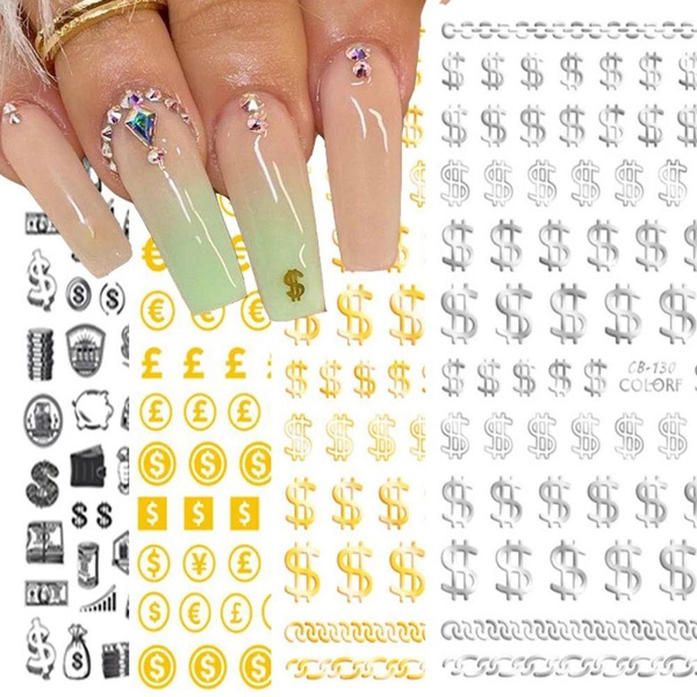 Mxbeauty Dollar Sign Stiker Kuku Wanita Gadis Uang Kekayaan Kaya Gaya Nail Art Tips 3D Kuku Decals