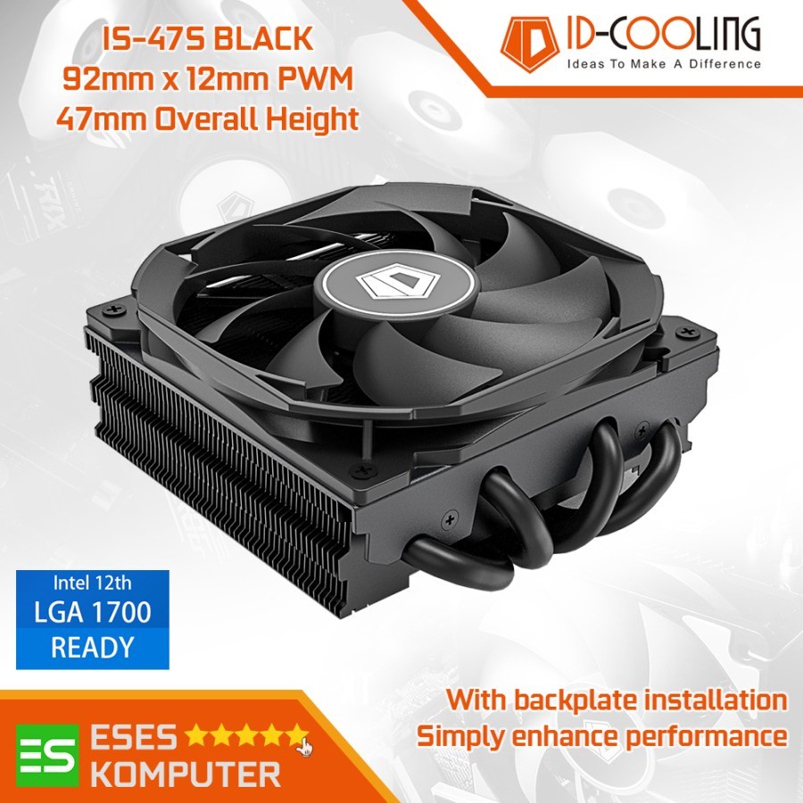 HSF ID-COOLING IS-47S BLACK 47mm | 92mm Fan | Low Profile CPU Cooler