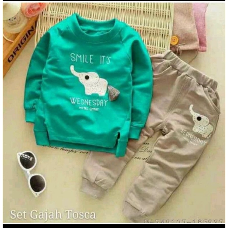 setelan anak motif gajah setelan switer joger anak 1-5 tahun