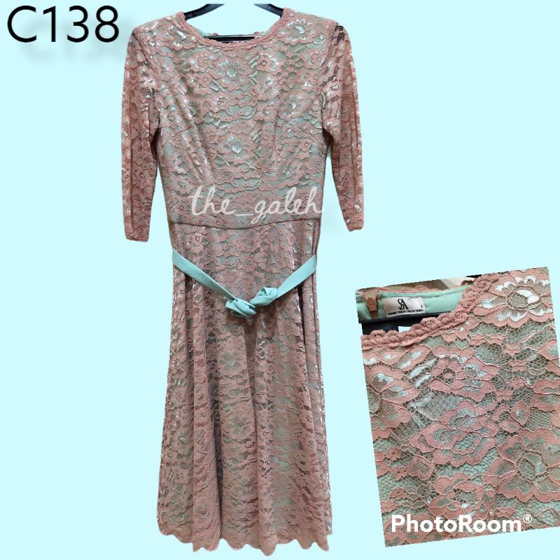 C138 Shandy Aulia Collections Baju Dress Brokat Pink mix Toska Bagus Murah