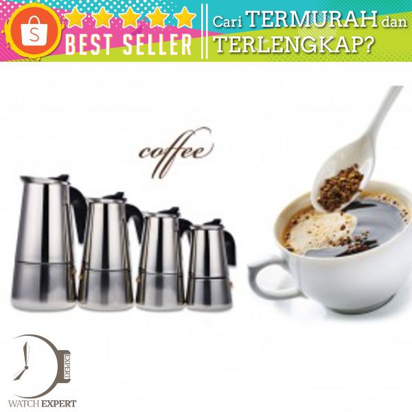 OneTwoCups Espresso Coffee Maker Moka Pot Teko Stovetop Filter 100ml 2 Cup - Z20 - Silver