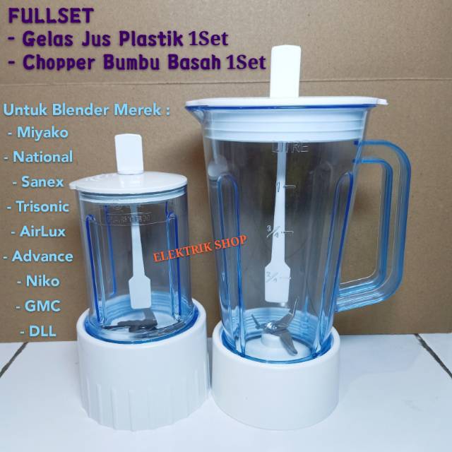 Set Gelas Jus Miyako Plastik + Chopper Bumbu Basah 1set Untuk Blender Merk Miyako National Sanex DLL