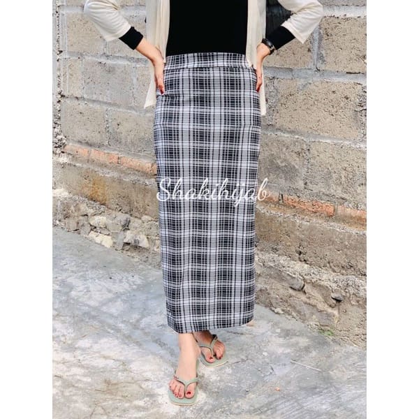 Rok span tartan korean style | Rok span kotak kotak panjang