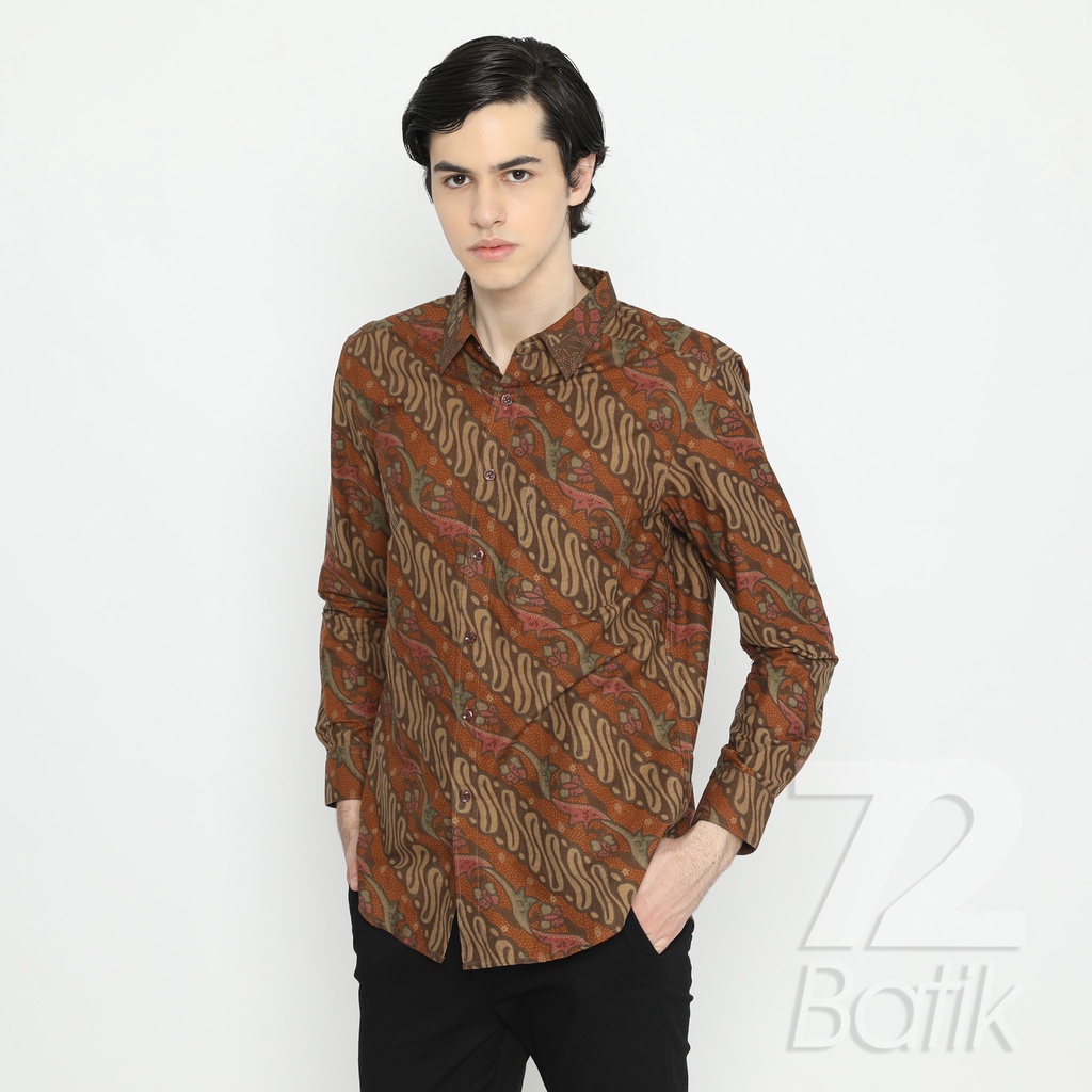 BATIK COUPLE MODERN Kemeja Rok Lilit Instan Batik Pria Lengan Pendek Premium Motif Parang Oange 721060 CAP 72