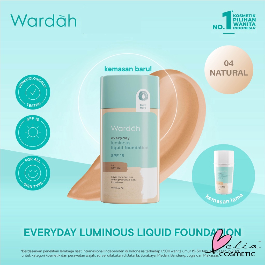 ❤ BELIA ❤ WARDAH Everyday Luminous Liquid Foundation SPF 15 35ml | Everyday Luminous Face Powder 40g | foundation cair wardah