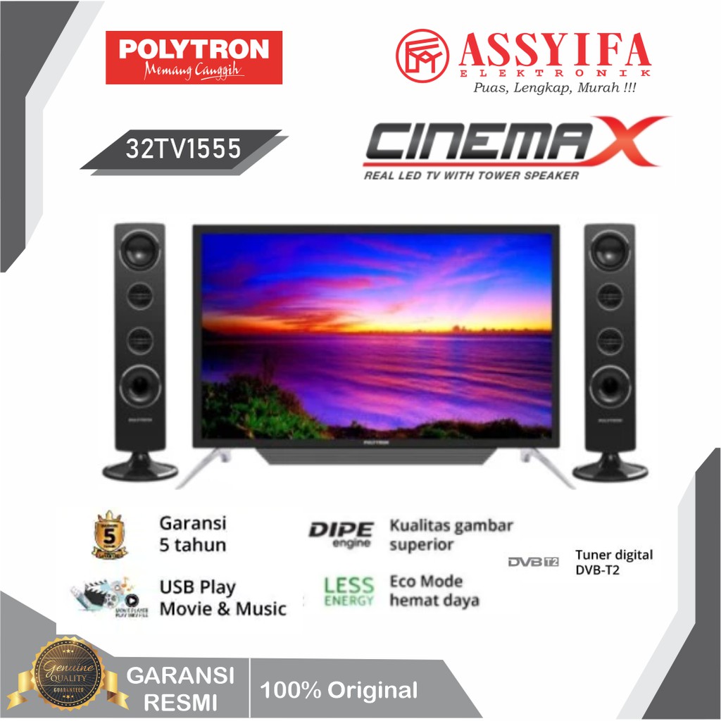 LED TV POLYTRON 32 INCH TOWER SPEAKER 32TV1555 | 32TV0755 + SPEAKER TOWER DIGITAL TV