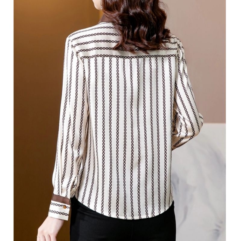 MDLV ~ 7122 Versania Hidden Button Shirt Women Line Shirt Premium Kemeja Garis Kemeja Satin Premium Kemeja Satin Lengan panjang Kemeja Casual Kemeja wanita Fashion Import