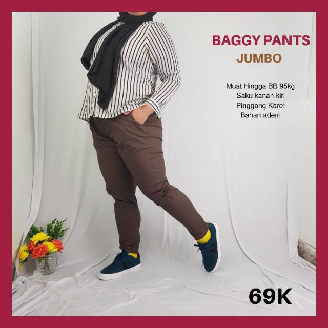 CELANA BAGGY PANTS L5 L6 WANITA JUMBO BIG SIZE BAHAN PREMIUM STRETCH PINGGANG KARET COD