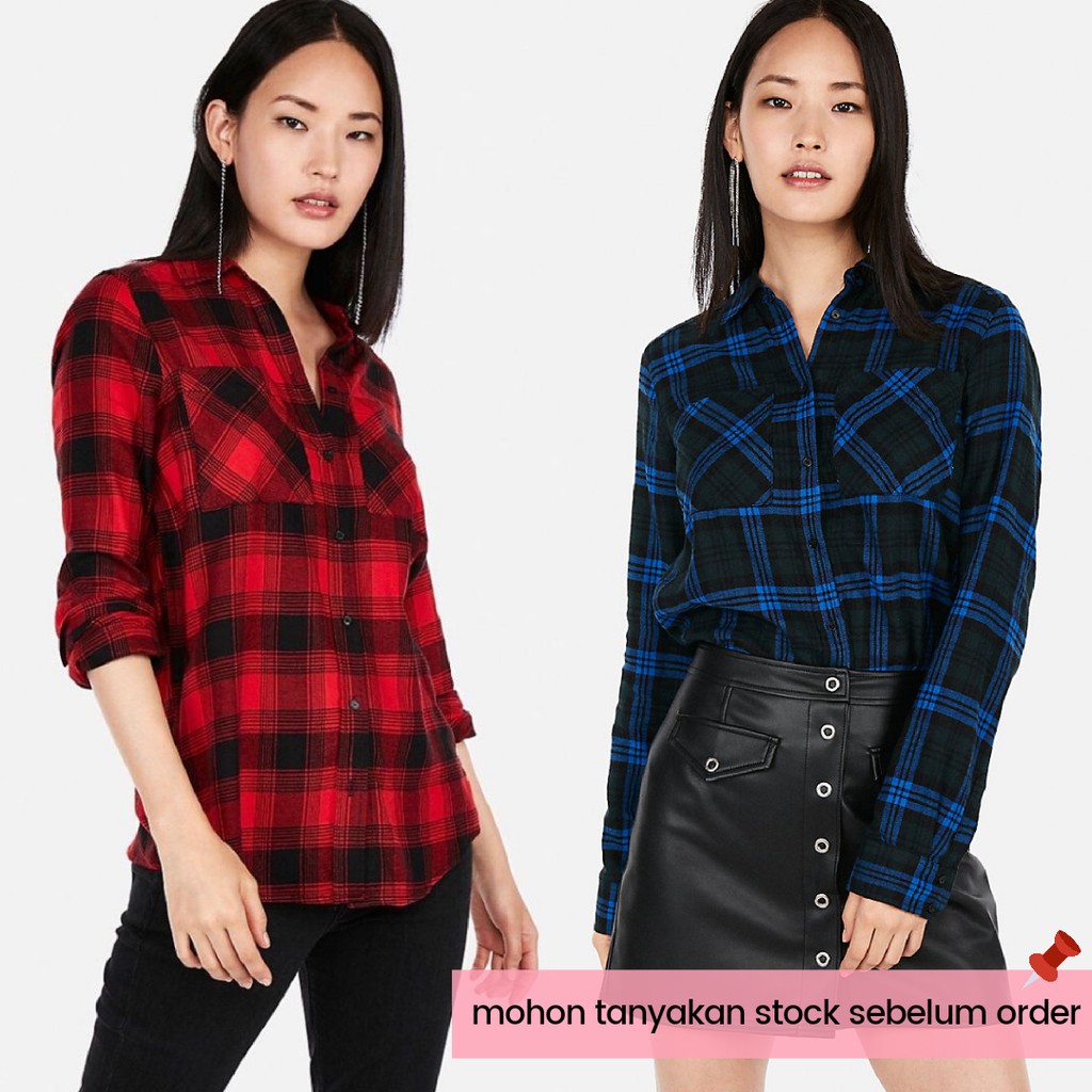 EXPRESS ATASAN KEMEJA FLANEL PAKAIAN WANITA BAJU BRANDED MURAH ORI