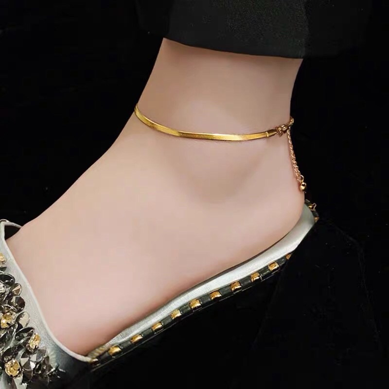 Gelang Kaki Titanium Gold Belut Vintage Trending Elegan Korean Fashion Styl