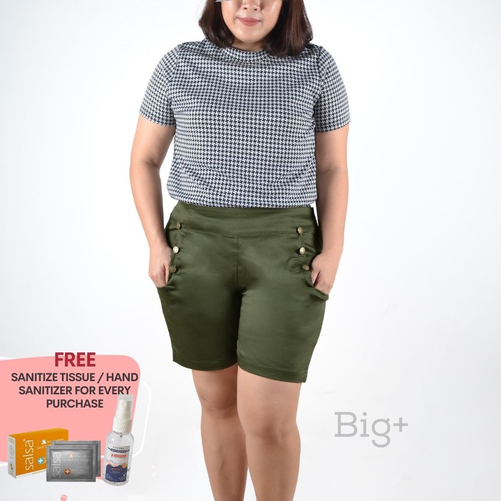 Big Plus Apparel Celana Pendek Wanita Big Size Jumbo Mid Waist (Olive Green/SHOR120)