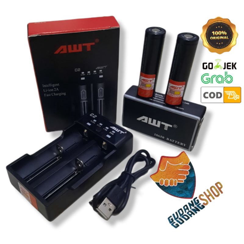 CHARGER BATERAI 18650 2 SLOT AWT -  CASH ORIGINAL