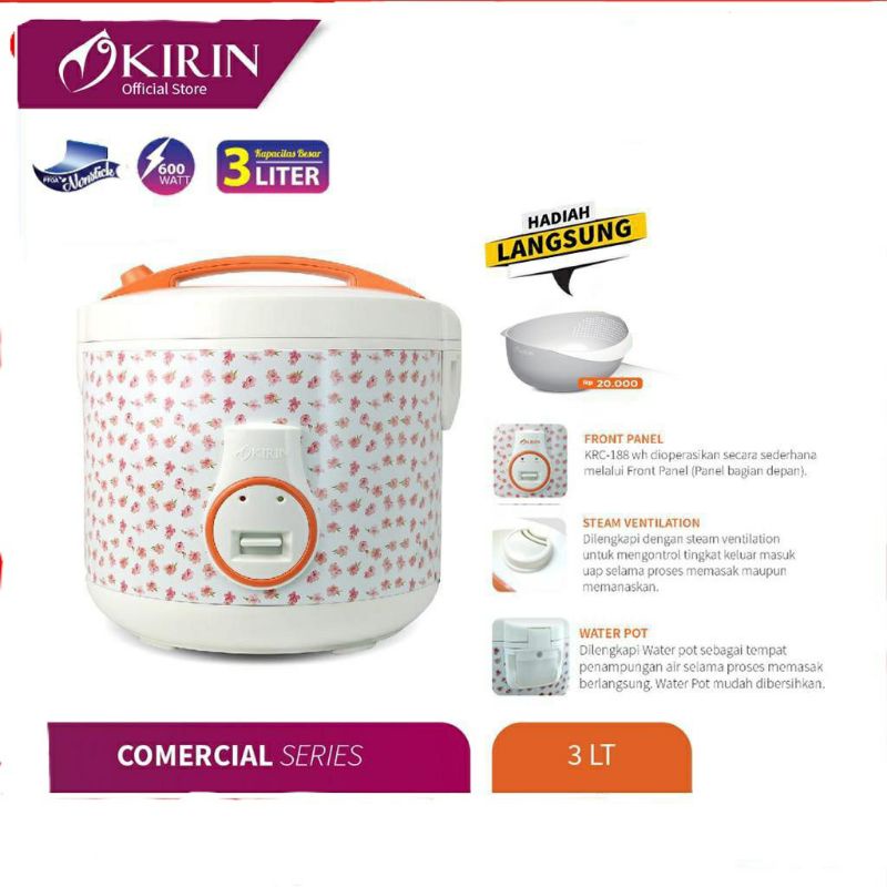 Rice Cooker Kirin KRC-188 WH Magic Com Kirin 3L