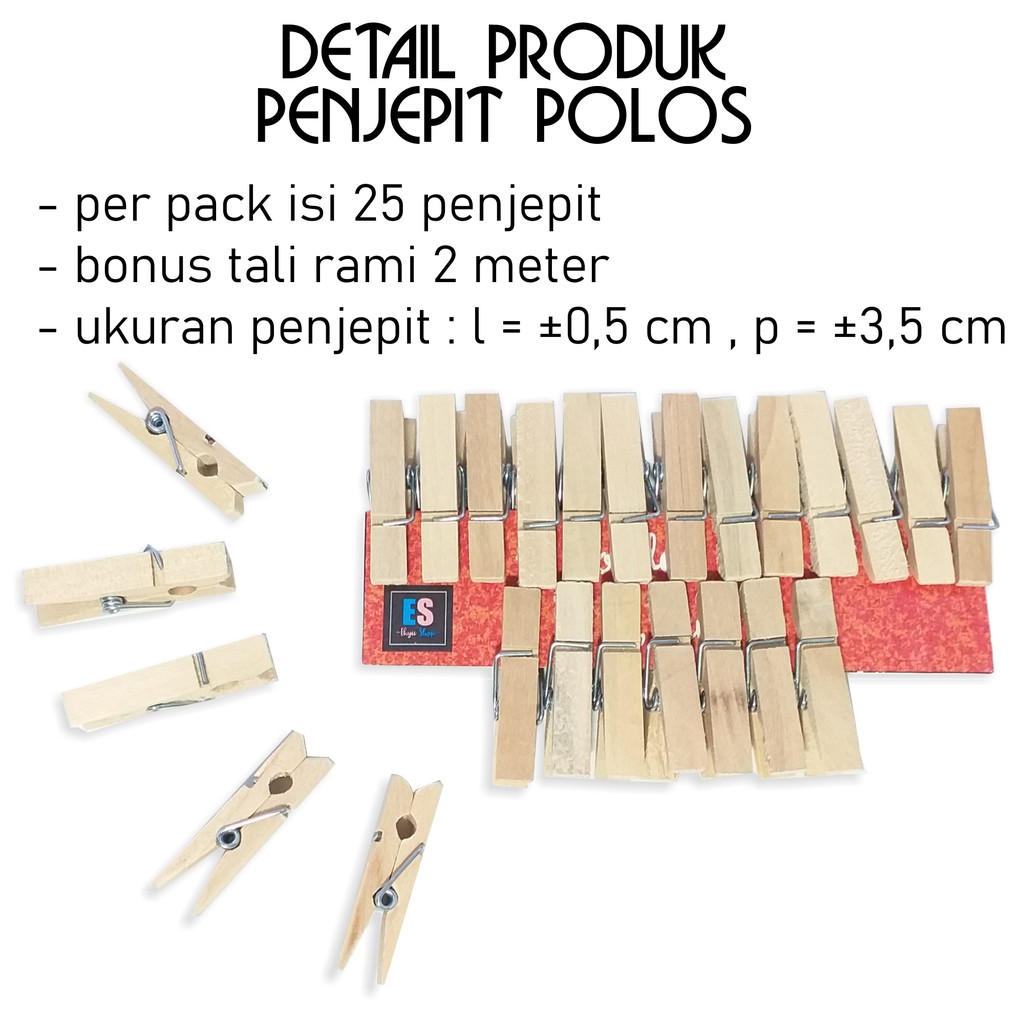 PENJEPIT FOTO / WOODEN CLIP 25 BIJI + BONUS TALI RAMI 2 METER