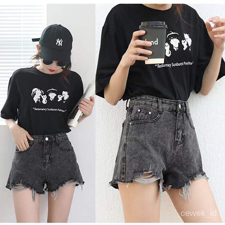 Jeans boyfriend wanita hot pants jumbo celana jeans pendek sobek ootd korean style ripped highwaist jens short pants celana jeans cewek seksi hot kekinian xxxxl size