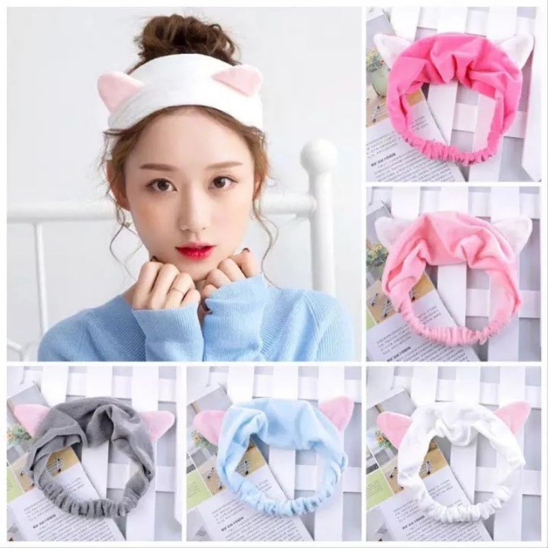 Headband Kuping Kucing Import Korea Bandana Bando Motif Hairband Lucu Kucing