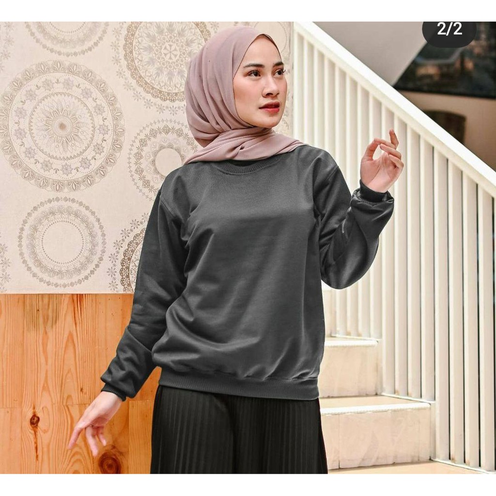 Sweater Polos  Basic Wanita Pria Kekinian Terlaris-abu tua