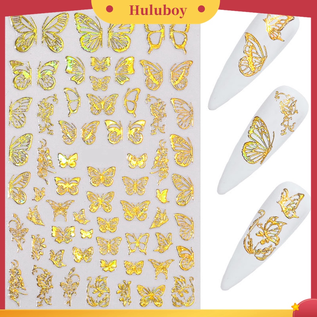 Huluboy Huluboy♡ 1 Lembar Stiker Nail Art Motif Kupu-Kupu Untuk Wanita