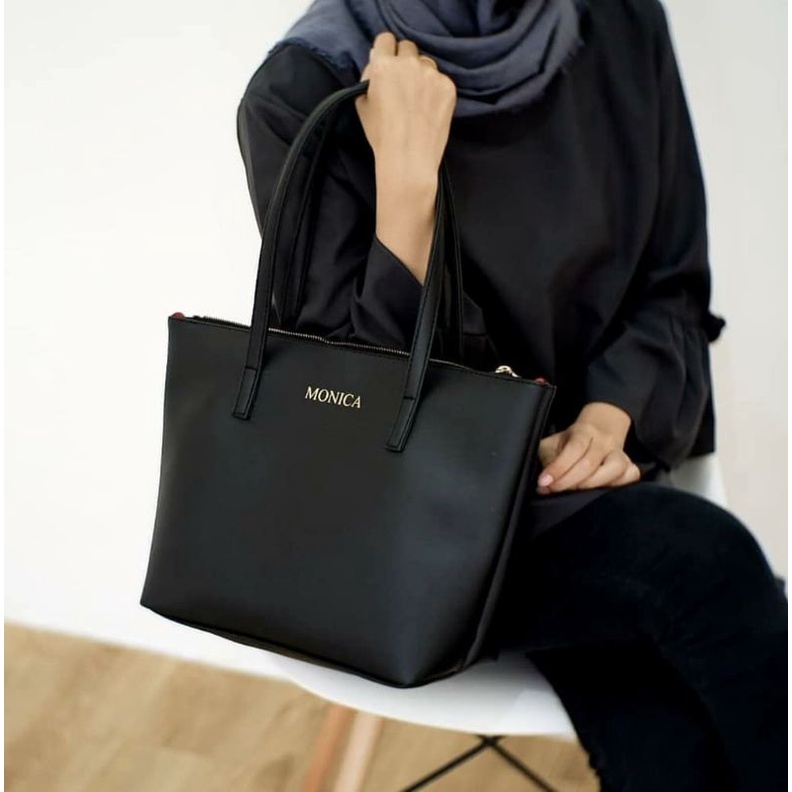 TOTEBAG WANITA - INITIAL HANNAH - BLACK, BISA REQUEST NAMA