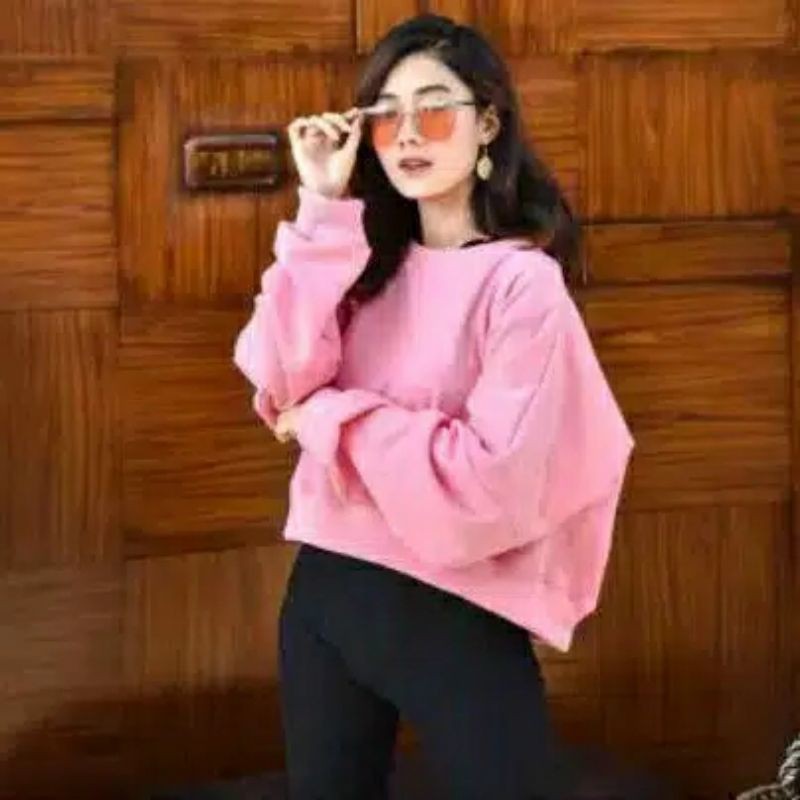 OVERSIZE CROOPE SWEATER / SWEATER WANITA CROP POLOS / OVERSIZE LENKA-PINK SPANDEK