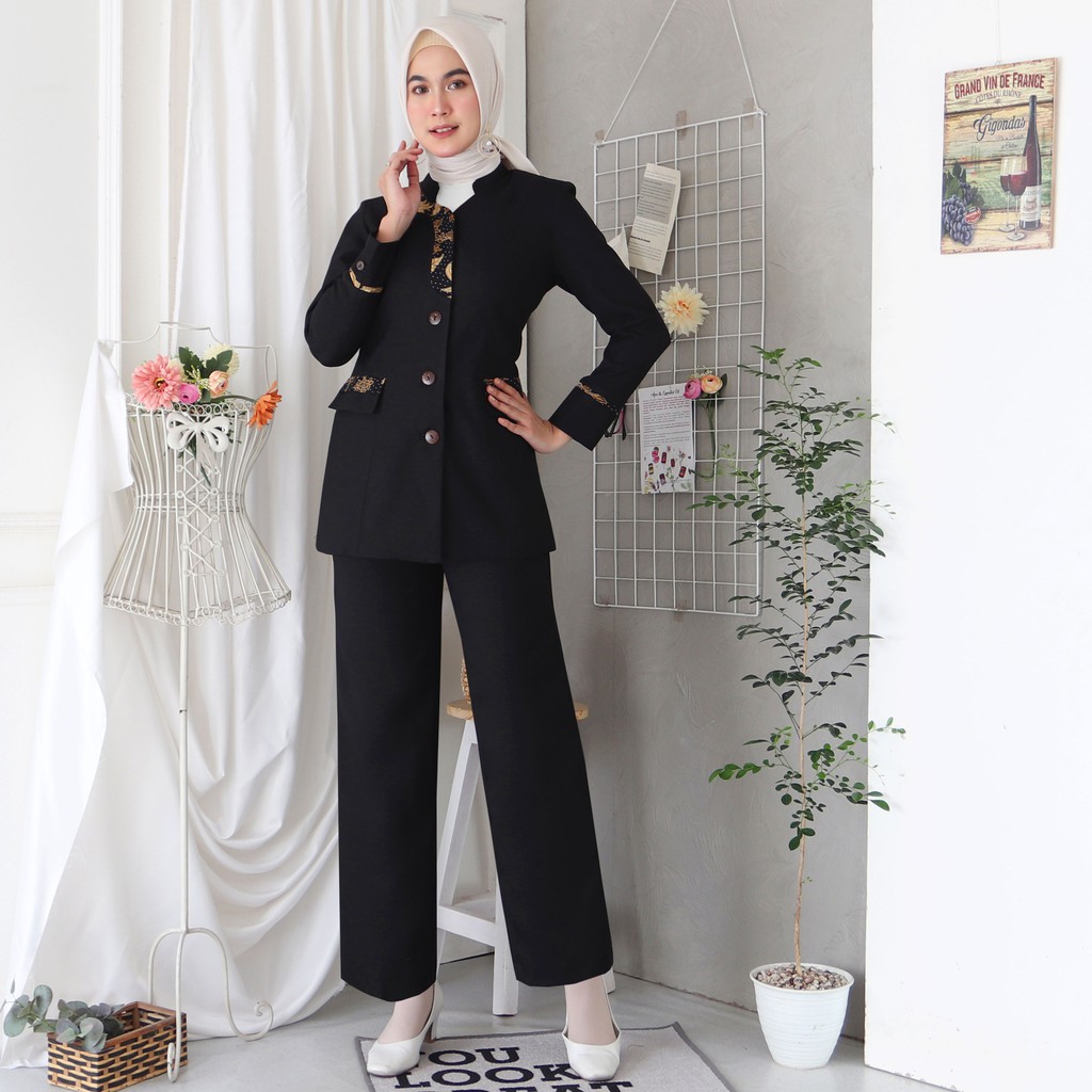 BLAZER WANITA B&amp;V LYNELLE / Seragam PNS / Baju PDH PNS Wanita / Baju Dinas Pemda Wanita / Baju Khaki PNS Wanita / Seragam ASN Wanita / Baju Guru Wanita - 7011 HITAM