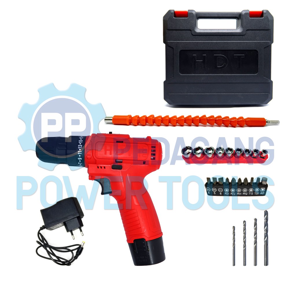 HDT CDD 405 1 BATERAI BOR CORDLESS DRILL SET 12V MESIN BOR TANGAN CAS
