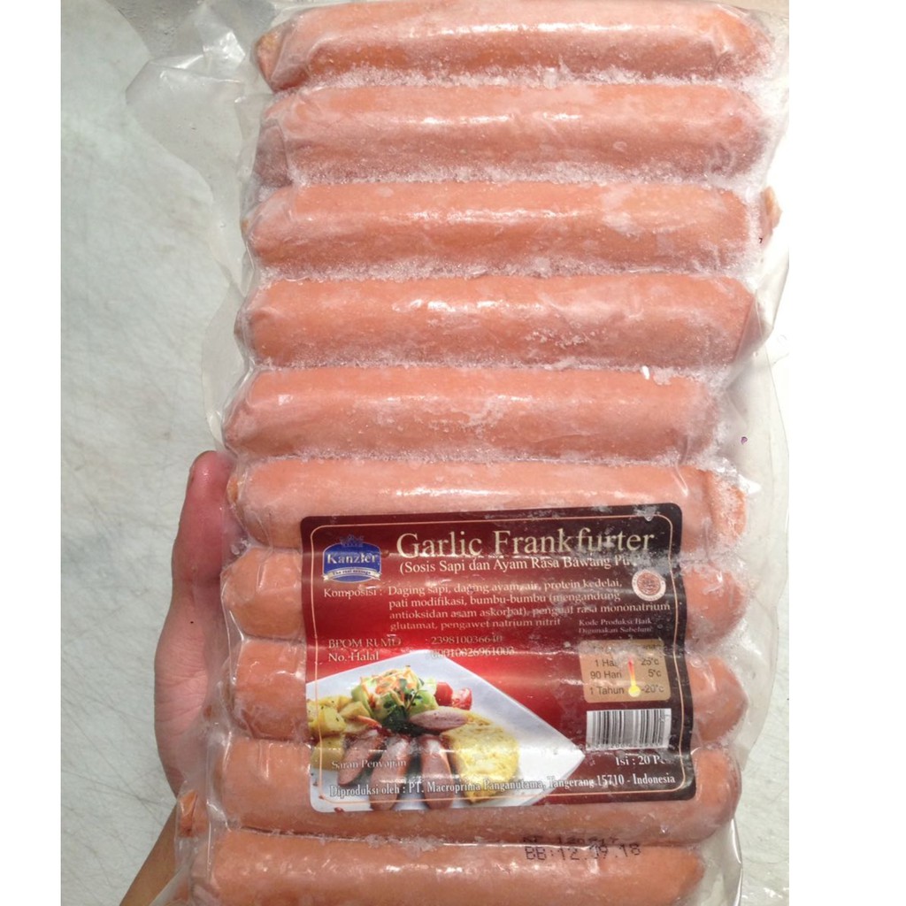 Kanzler Garlic Frankfurter Sausage 1 kg Sosis Bawang Putih Ayam Sapi Kiloan Cimory 1000 gr