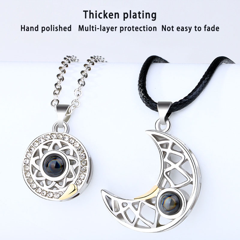 2 Pcs/Set Kalung Titanium Couple Sahabat Aksesoris Magnet Matahari Bulan Necklace- olo