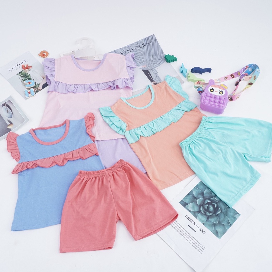 ZASKIYA - Setelan Ruffle Kombinasi Set Polos Anak Cewek / Setelan Anak Perempuan Polos 1-5 tahun