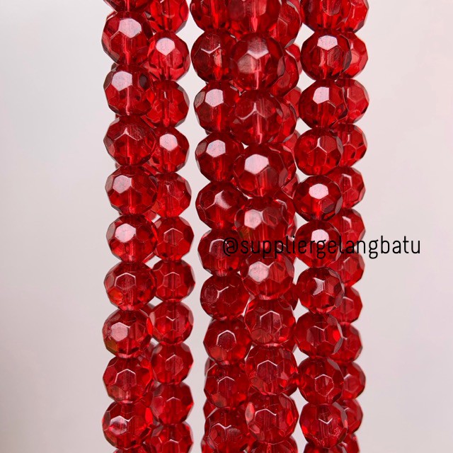 kristal bola dunia cutting 10mm MERAH red quartz kuarsa ceko bulat rondel rondelle payet rajut jahit