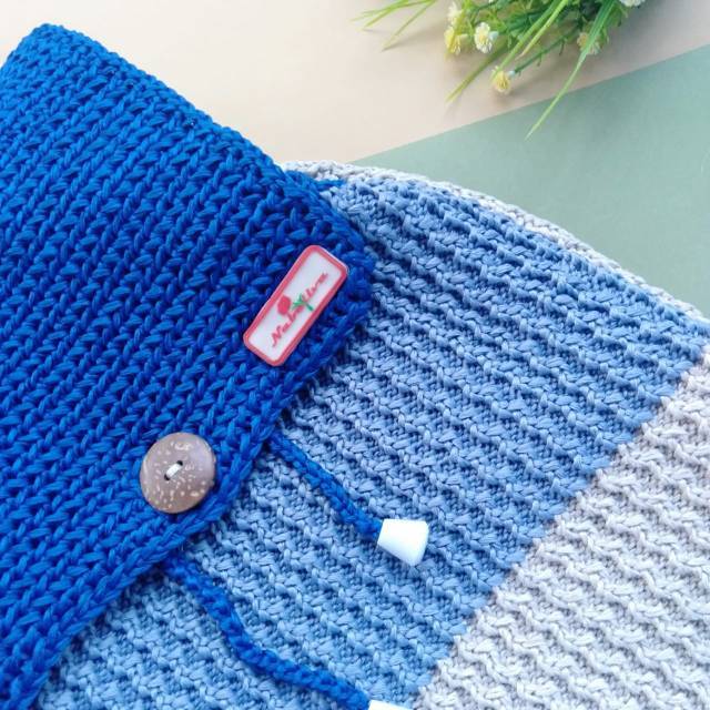 (Pakai Furing & Gesper besi) Tas Ransel Rajut Top Biru by Nabellvabag