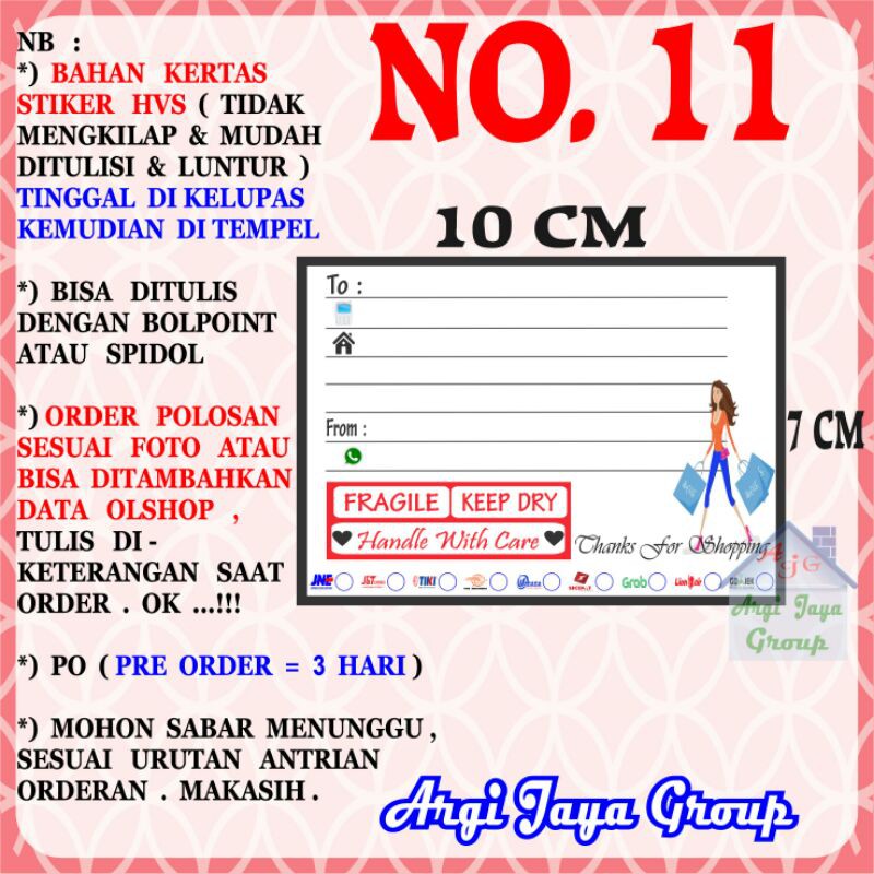 

Stiker HVS - Stiker Pengiriman - Sticker Alamat Olshop Murah Nomer 11 - 10x7cm