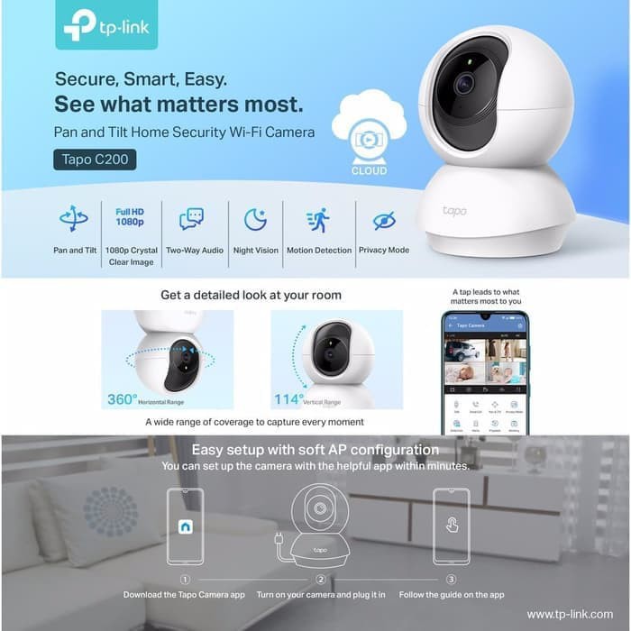 TP-Link Tapo C200 : TPLink Pan/Tilt Home Security Wi-Fi Camera