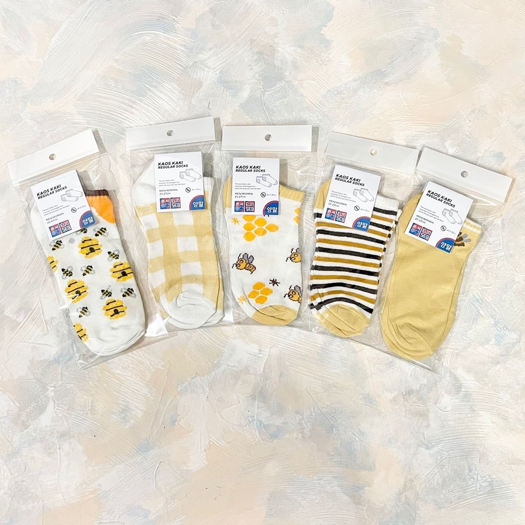 EUNSEO Kaos Kaki Semata Kaki Pendek Kaos Kaki Fashion Korea Motif Bee Lebah Kuning Premium