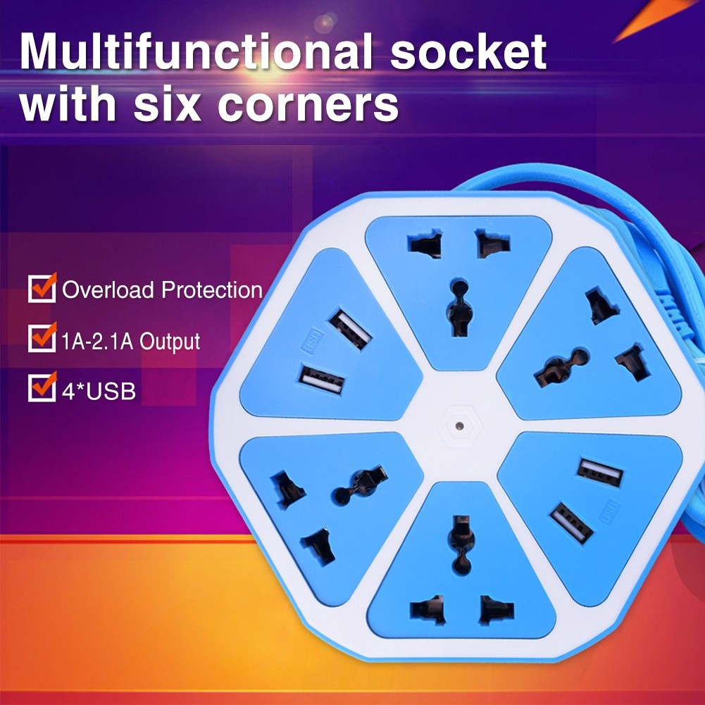 Stop Kontak Segi Enam / Stop Kontak Hexagon / Socket Charger USB / Colokan Cok Listrik 4 Lubang