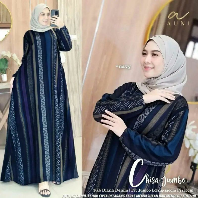 Chisa Jumbo Maxy, GAMIS WANITA MUSLIM CANTIK FIT XL-XXXXL LD 114-140 BAHAN DIANA DENIM PREMIUM OOTD TERMURAH