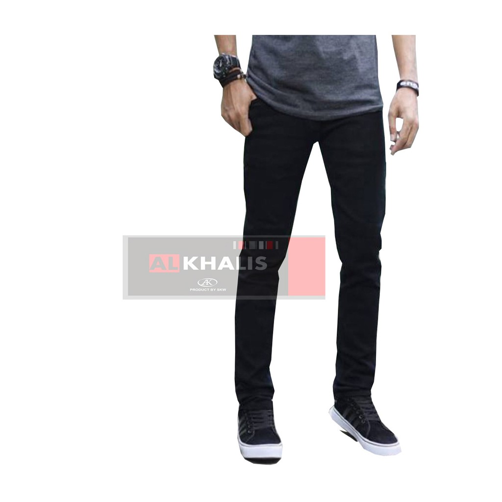 Plain black pekat long pants jeans celana panjang stretch ngaret karet bagus mantap melar murah gaya