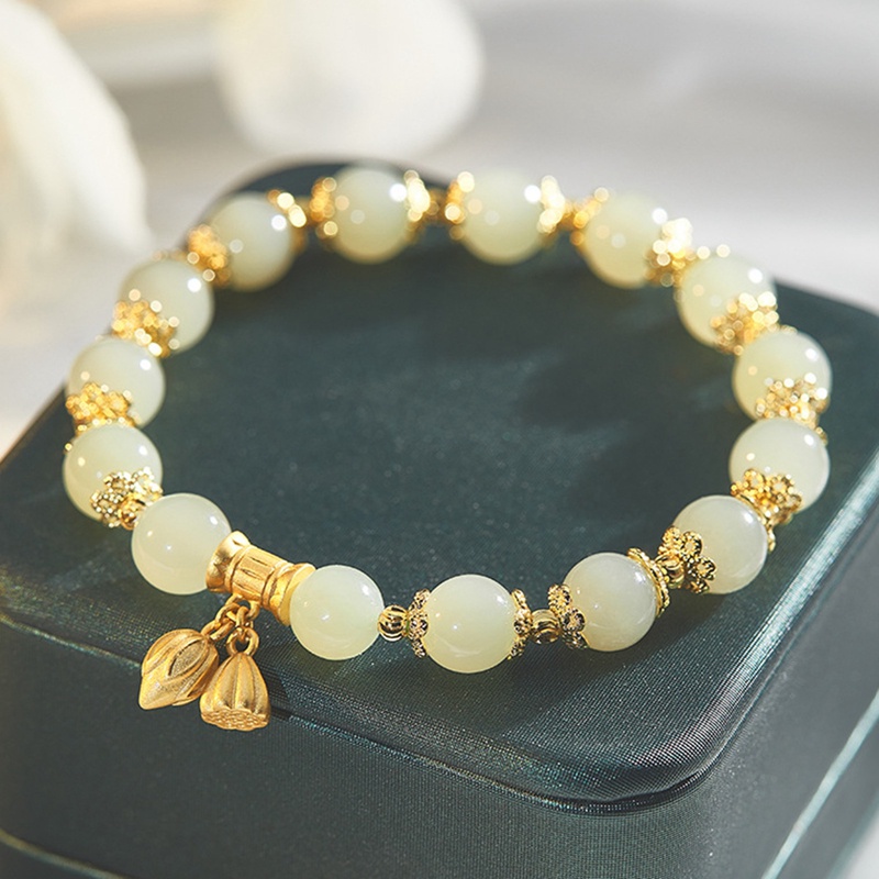 Gelang Manik-Manik Batu Giok Hetian Handmade Gaya Retro Untuk Hadiah