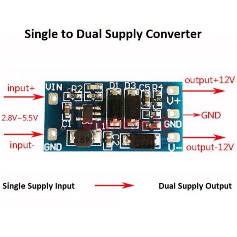 Modul Converter Dual Supply CT 12V Plus Minus dari input 2.8 - 5.5v